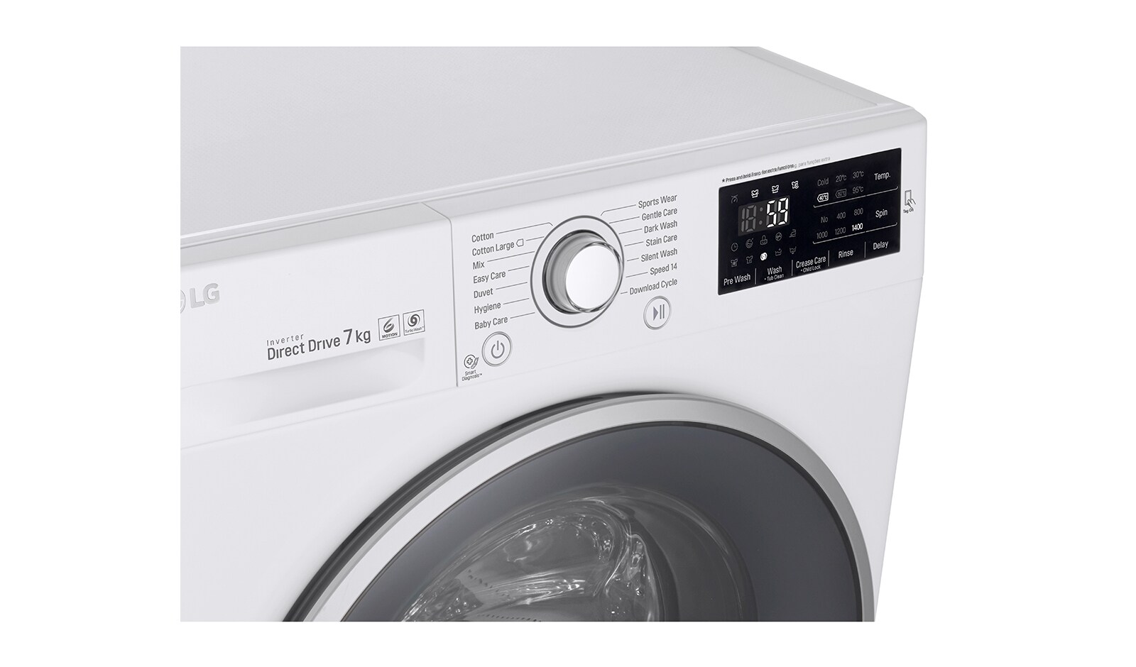 LG Lave-Linge 7KG | TurboWash™ | 6 Motion Direct Drive | Finitions chromées | Smart NFC Tag On, LG F74902WH